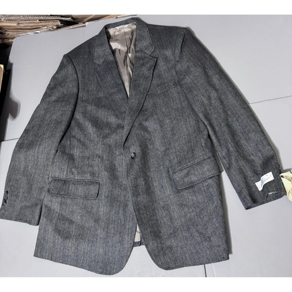Arnold Palmer For John Peel Blazer 44R Gray Herringbone Tweed Wool Blend Vintage